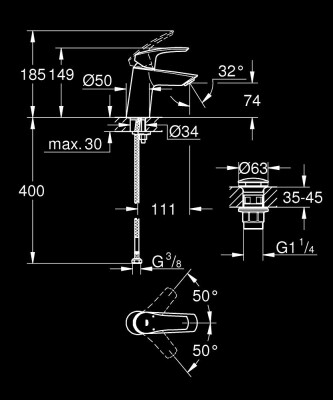 Grohe Eurosmart Lavabo Bataryası 1/2″ S-Boyutu - 239682433 - 2