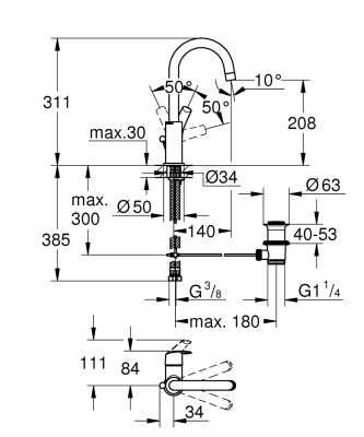 Grohe Eurosmart Lavabo Bataryası L-Boyut - 23537002 - 2