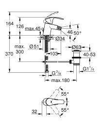Grohe Eurosmart Tek kumandalı bide bataryası S-Boyut - 32929002 - 2