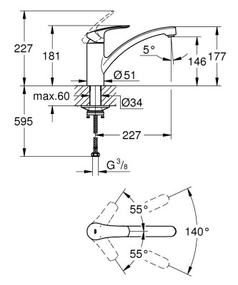 Grohe Eurosmart Tek kumandalı eviye bataryası - 3328130E - 2
