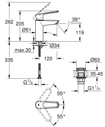 Grohe Eurosmart Tek kumandalı lavabo bataryası
M-Boyut - 23981003 - 2