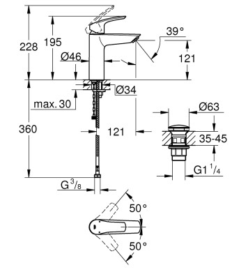 Grohe Eurosmart Tek kumandalı lavabo bataryası
M-Boyut - 23989003 - 2
