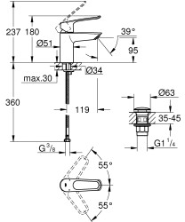 Grohe Eurosmart Tek Kumandalı Lavabo Bataryası S-Boyut - 23980003 - 2