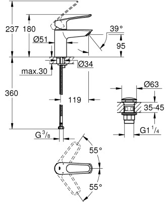 Grohe Eurosmart Tek Kumandalı Lavabo Bataryası S-Boyut - 23980003 - 2