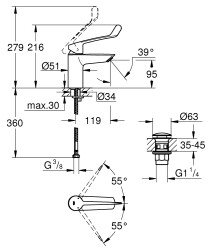 Grohe Eurosmart Tek Kumandalı Lavabo Bataryası S-Boyut - 23982003 - 2