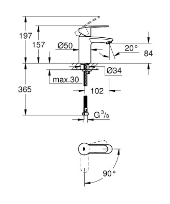 Grohe Eurostyle Cosmopolitan Tek kumandalı lavabo bataryası
S-Boyut - 2337320E - 2