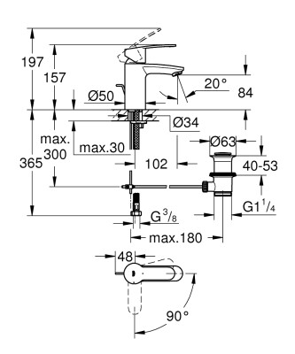 Grohe Eurostyle Cosmopolitan Tek kumandalı lavabo bataryası
S-Boyut - 2337420E - 2