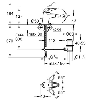 Grohe Eurostyle Tek kumandalı bide bataryası S-Boyut - 33565LS3 - 2