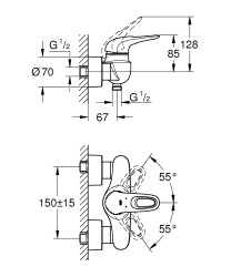 Grohe Eurostyle Tek kumandalı duş bataryası - 33590LS3 - 2