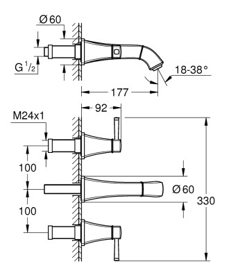 Grohe Grandera 3 delikli lavabo bataryası 1/2