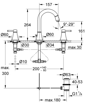 Grohe Grandera 3 delikli lavabo bataryası L-Boyut - 20619000 - 2