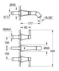 Grohe Grandera 3 Delikli Lavabo Bataryası S-Boyut Krom/Altın - 20414IG0 - 2