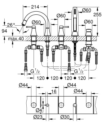 Grohe Grandera 5 delikli küvet bataryası - 29415IG0 - 2