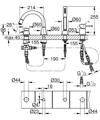 Grohe Grandera Dört delikli küvet bataryası - 29418000 - 2