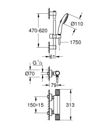Grohe Grohtherm 1000 Performance Termostatik duş bataryası - 34834001 - 2