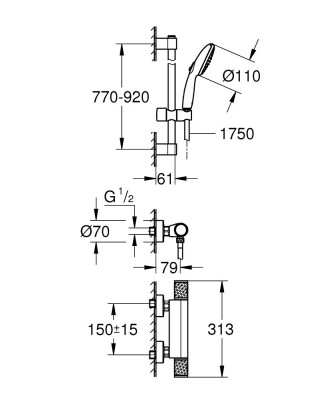 Grohe Grohtherm 1000 Performance Termostatik duş bataryası - 34835001 - 2