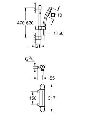 Grohe Grohtherm 1000 Termostatik duş bataryası - 34819005 - 2