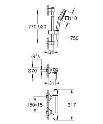 Grohe Grohtherm 1000 Termostatik duş bataryası - 34824005 - 2