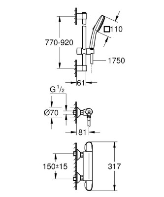 Grohe Grohtherm 1000 Termostatik duş bataryası - 34824005 - 2