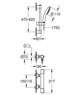 Grohe Grohtherm 500 Termostatik duş bataryası - 34796001 - 2