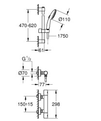 Grohe Grohtherm 800 Cosmopolitan Termostatik duş bataryası - 34768001 - 2