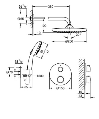 Grohe Grohtherm Gizli duş sistemi Tempesta 250 ile - 1039960000 - 2