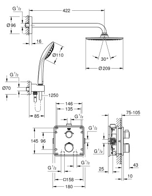 Grohe Grohtherm Rainshower Cosmopolitan 210 duş seti - 34734000 - 2