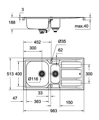 Grohe K400+ Damlalıklı Paslanmaz Çelik Eviye - 31569SD0 - 2