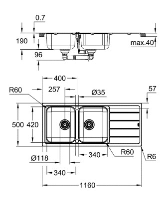 Grohe K500 Damlalıklı paslanmaz çelik eviye - 31588SD1 - 2