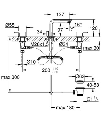 Grohe Lineare 3 Delikli Lavabo Bataryası M-Boyut - 20304001 - 2