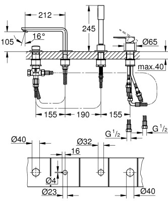 Grohe Lineare Dört delikli küvet bataryası - 19577AL1 - 2