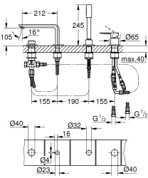 Grohe Lineare New 4 Delikli Küvet Bataryası - 19577001 - 2