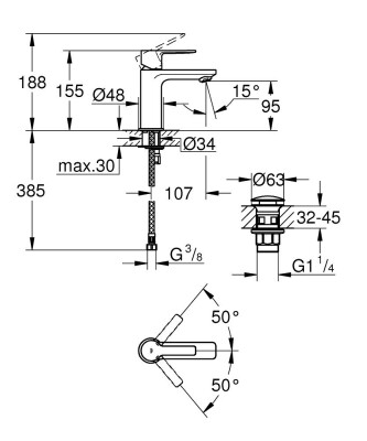 Grohe Lineare Tek kumandalı lavabo bataryası 1/2