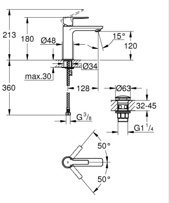 Grohe Lineare Tek Kumandalı Lavabo Bataryası S Boyut - 23106DC1 - 2