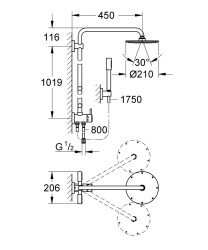 Grohe Rainshower System Duvara Monte Yön Değiştiricili Duş Sistemi - 27361000 - 2