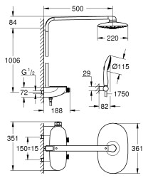 Grohe Rainshower System SmartControl DUO Duvara Monte Termostatik Bataryalı Duş Sistemi - 26250000 - 2