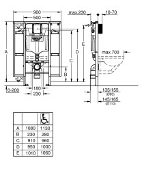 Grohe Rapid SL Engelli WC, gömme rezervuar, 1.13 m montaj yüksekliği, duvar desteği için montaj ekipmanları ile - 39140000 - 2