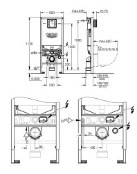 Grohe Rapid SLX 3'ü 1 arada WC gömme rezervuar seti, 1.13 m montaj yüksekliği - 39598000 - 2