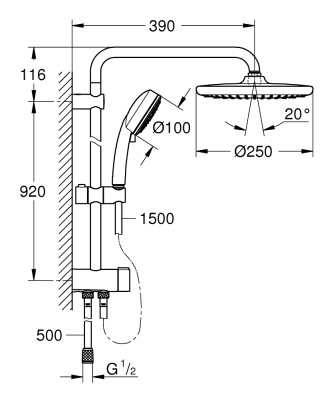 Grohe Tempesta Cosmopolitan System 250 Duvar Bağlantılı, Divertörlü Duş Sistemi - 26675000 - 2