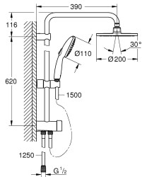 Grohe Tempesta Sistem Duvar Bağlantılı, Divertörlü Duş Sistemi - 27389003 - 2