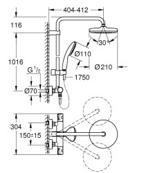 Grohe Tempesta System 210 Duvara monte termostatik bataryalı duş sistemi - 26811001 - 2