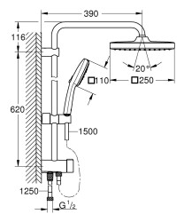 Grohe Tempesta System 250 Cube Duvar bağlantılı, divertörlü duş sistemi - 269772431 - 2
