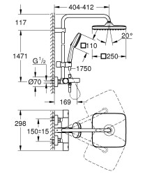 Grohe Tempesta System 250 Cube Duvara monte termostatik banyo bataryalı duş sistemi - 266912431 - 2