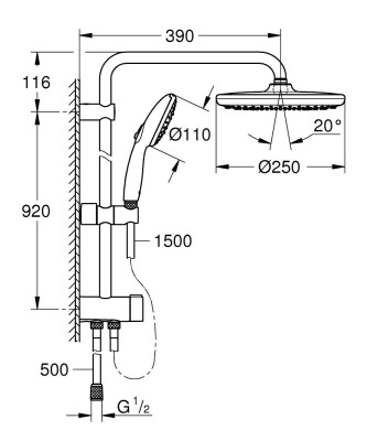 Grohe Tempesta System 250 Duvar bağlantılı, divertörlü duş sistemi - 26675001 - 2