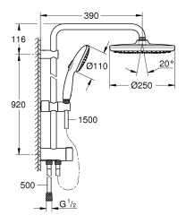 Grohe Tempesta System 250 Duvar bağlantılı, divertörlü duş sistemi - 269792431 - 2