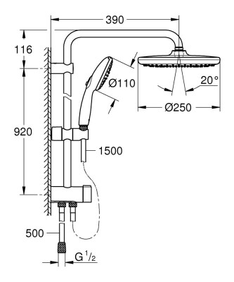 Grohe Tempesta System 250 Duvar bağlantılı, divertörlü duş sistemi - 269792431 - 2