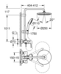 Grohe Tempesta System 250 Duvara monte tek kumandalı bataryalı duş sistemi - 26673001 - 2
