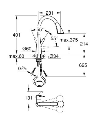 Grohe Zedra Döner Borulu Eviye Bataryası, Paslanmaz Çelik - 32294DC2 - 2
